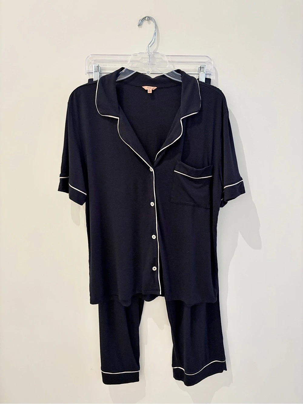 Eberjey Gisele Tencel Modal Short Sleeve & Pant PJ Set - Black/Sorbet Pink